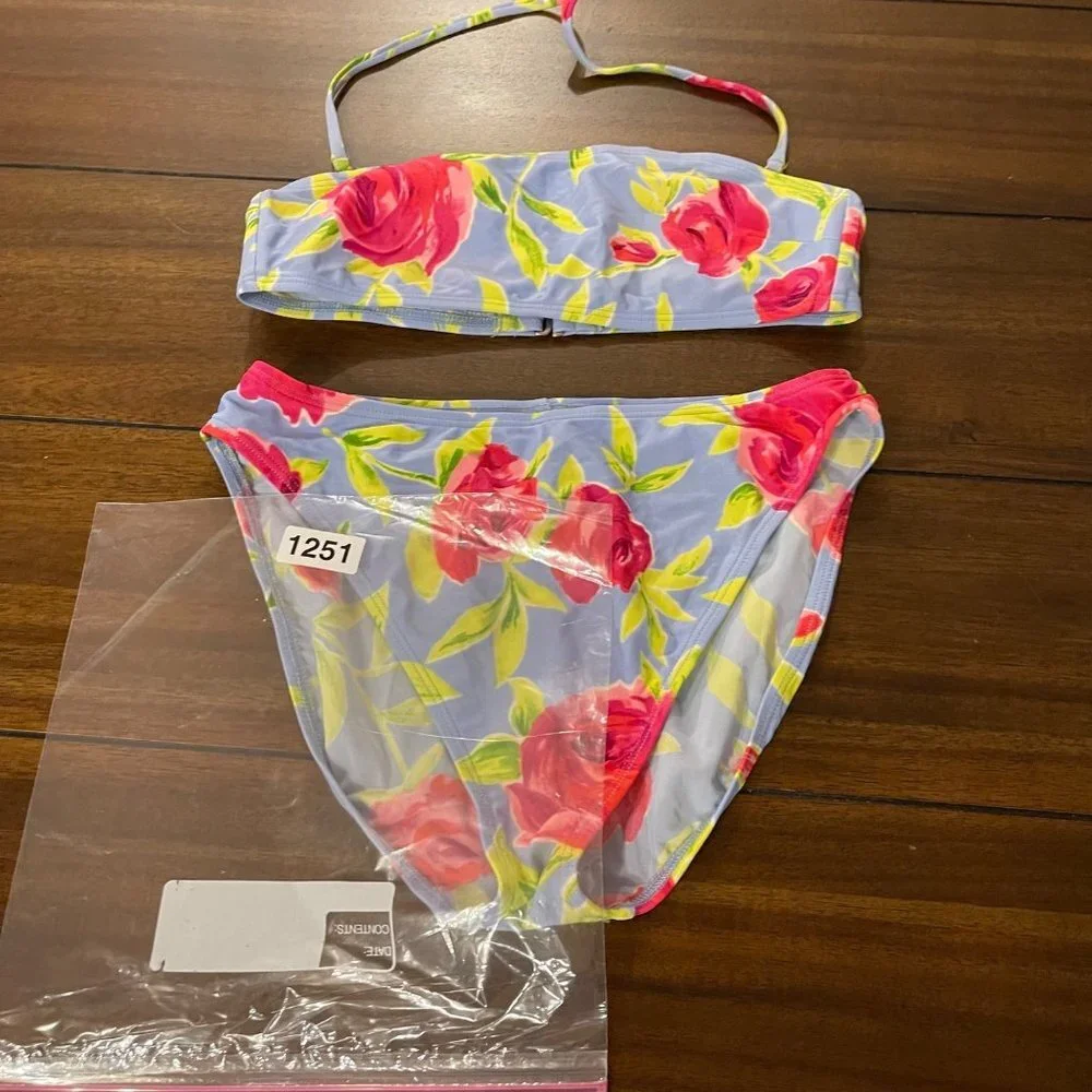 La Blanca Women's 2-Piece Rose Floral Swimsuit Set Size 10 Blue pinkgreen m